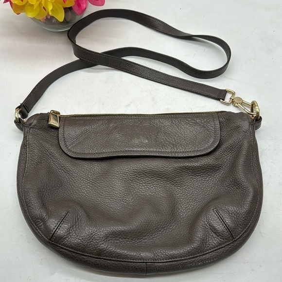 Furla Vintage Brown Pebble Leather Crossbody Bag with Teal Lining Made in Italy - Picture 1 of 15